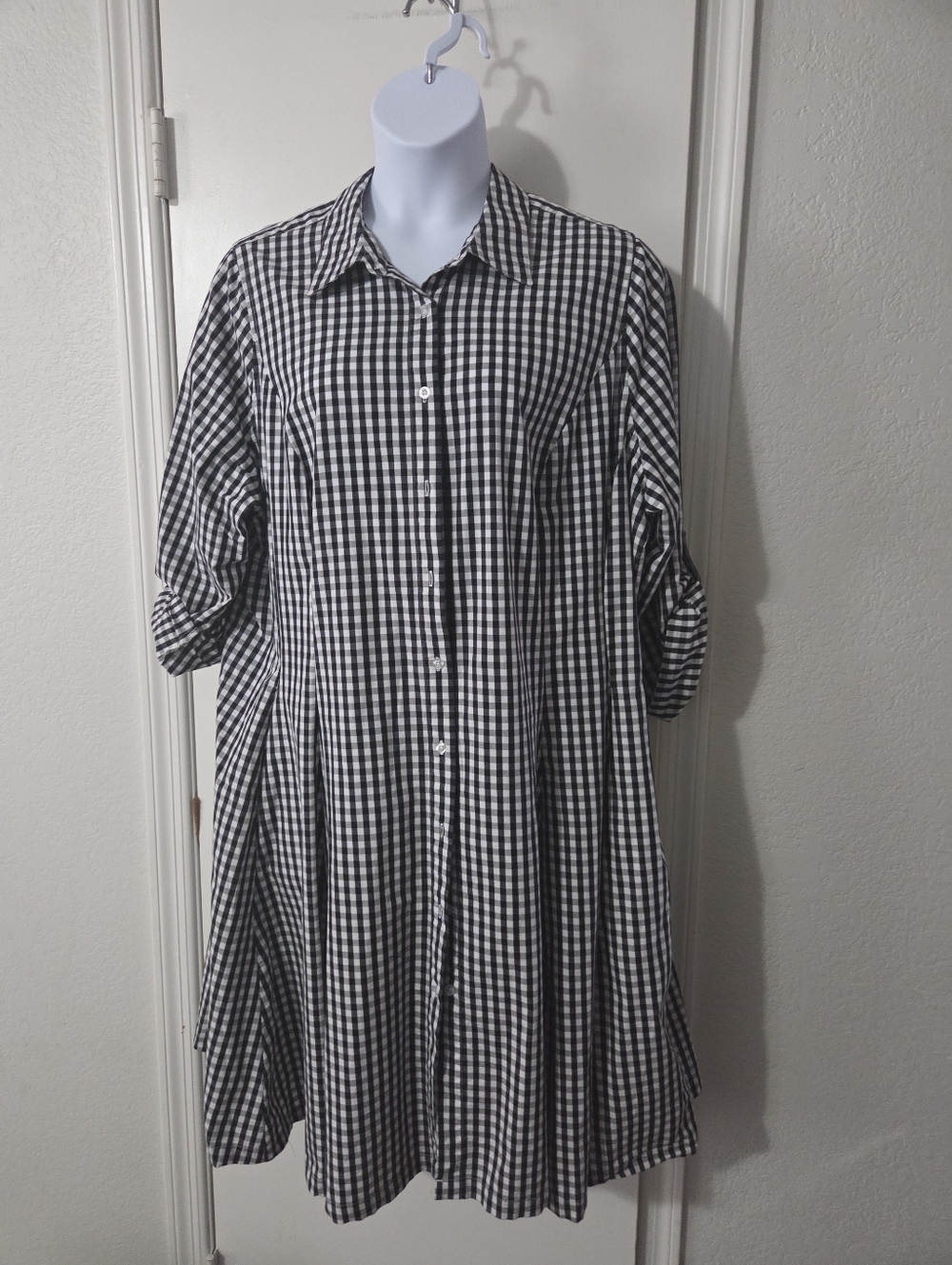 Black & White Gingham Button-Front Shirt Dress
